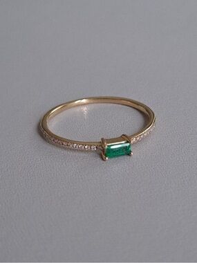 Shy Creation 14K Yellow Gold Emerald Baguette & Diamond Ring